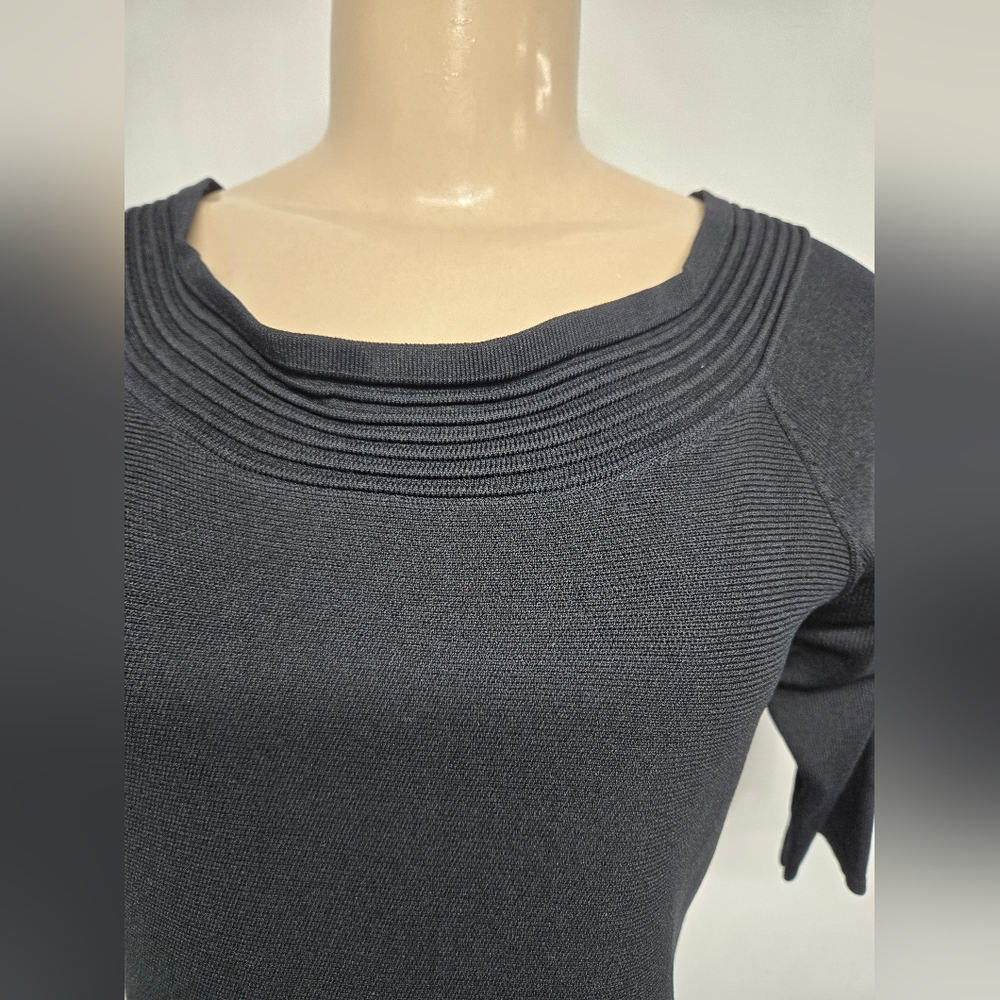 Eva Mendes New York & Co M Black Bodycon Fitted Dress Stretch Knit Short Sleeve - Picture 2 of 6